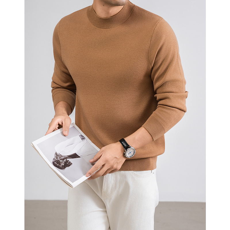 Ανδρικό πλεκτό πουλόβερ με στρογγυλή λαιμόκοψη, χαλαρή γραμμή, αναπνεύσιμο ύφασμα που απομακρύνει την υγρασία, ακρυλική ανάμιξη 46% με νάιλον, πολυεστέρα, κασμίρ και μετάξι