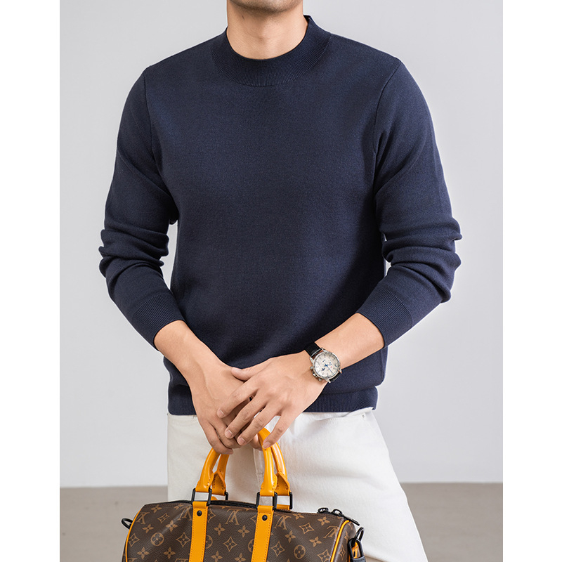 Ανδρικό πλεκτό πουλόβερ με στρογγυλή λαιμόκοψη, χαλαρή γραμμή, αναπνεύσιμο ύφασμα που απομακρύνει την υγρασία, ακρυλική ανάμιξη 46% με νάιλον, πολυεστέρα, κασμίρ και μετάξι