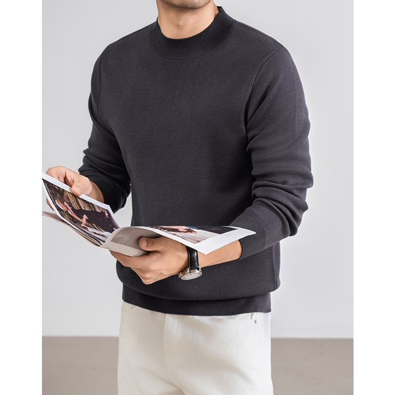 Ανδρικό πλεκτό πουλόβερ με στρογγυλή λαιμόκοψη, χαλαρή γραμμή, αναπνεύσιμο ύφασμα που απομακρύνει την υγρασία, ακρυλική ανάμιξη 46% με νάιλον, πολυεστέρα, κασμίρ και μετάξι