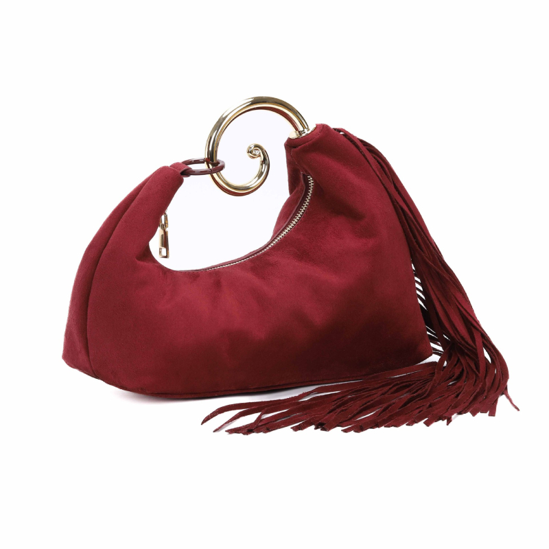 Corduroy večernja clutch torbica s resicama, horizontalni kvadratni oblik, zatvaranje zipom, poliester podstava
