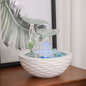 Kerámiából készült asztali szökőkút – modern minimalista Feng Shui dekoráció otthoni/irodai használatra, kézzel készített