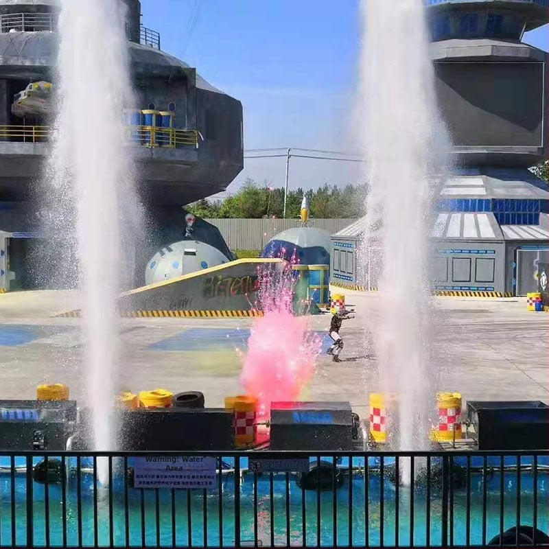 Музикален фонтан с водна завеса, водни пръски и огнени ефекти за открит двор