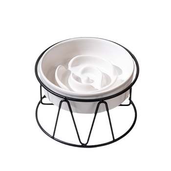 Kerámiás háziállat etető tál lassú etetéssel, vas állvánnyal, kutyáknak és macskáknak, megakadályozza a falást és a kibillentést