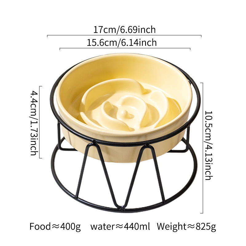 Kerámiás háziállat etető tál lassú etetéssel, vas állvánnyal, kutyáknak és macskáknak, megakadályozza a falást és a kibillentést