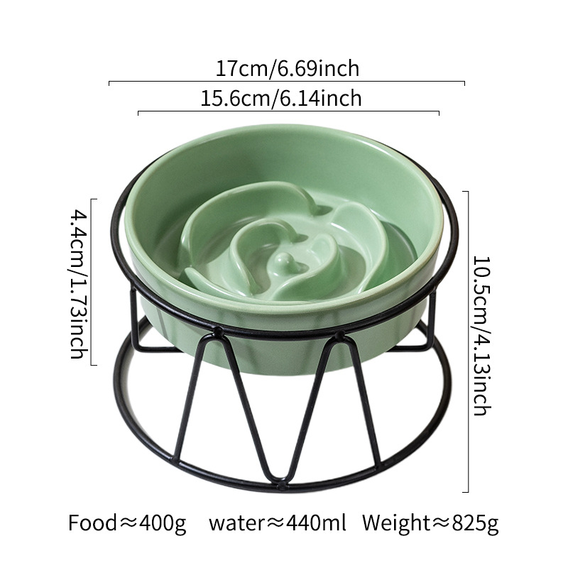Kerámiás háziállat etető tál lassú etetéssel, vas állvánnyal, kutyáknak és macskáknak, megakadályozza a falást és a kibillentést