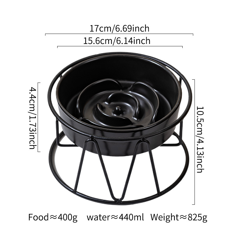 Kerámiás háziállat etető tál lassú etetéssel, vas állvánnyal, kutyáknak és macskáknak, megakadályozza a falást és a kibillentést