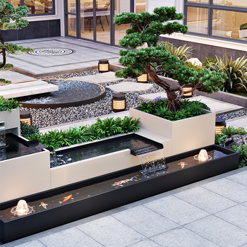 Фонтан от неръждаема стомана с програмирано управление и моделно водно пръскане — Марка: Steel old watch