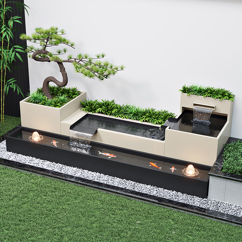 Фонтан от неръждаема стомана с програмирано управление и моделно водно пръскане — Марка: Steel old watch