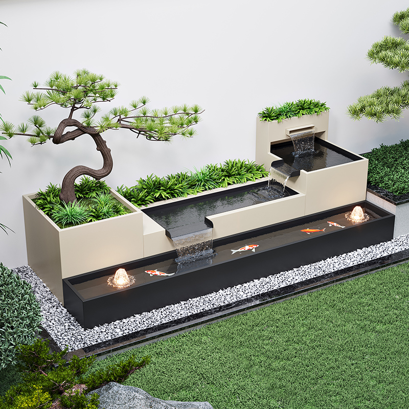 Фонтан от неръждаема стомана с програмирано управление и моделно водно пръскане — Марка: Steel old watch