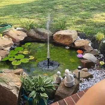 Слънчева помпа за фонтан за къпане на птици – външен двор, водна ландшафтна композиция с осветление, пластмаса