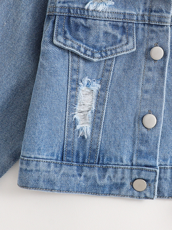 Dječja traper jakna za djevojčice, poderana, kratka, dugi rukavi, mercerizirani pamuk denim (86%), enzimsko pranje
