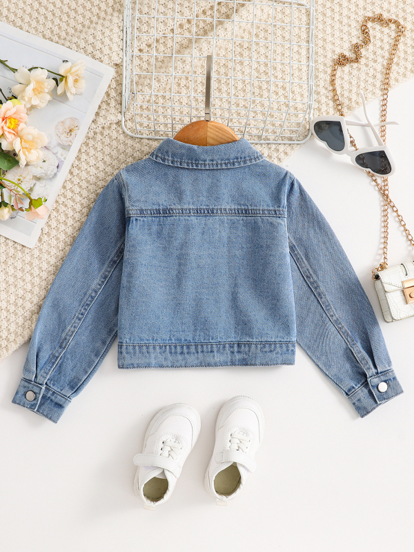 Dječja traper jakna za djevojčice, poderana, kratka, dugi rukavi, mercerizirani pamuk denim (86%), enzimsko pranje