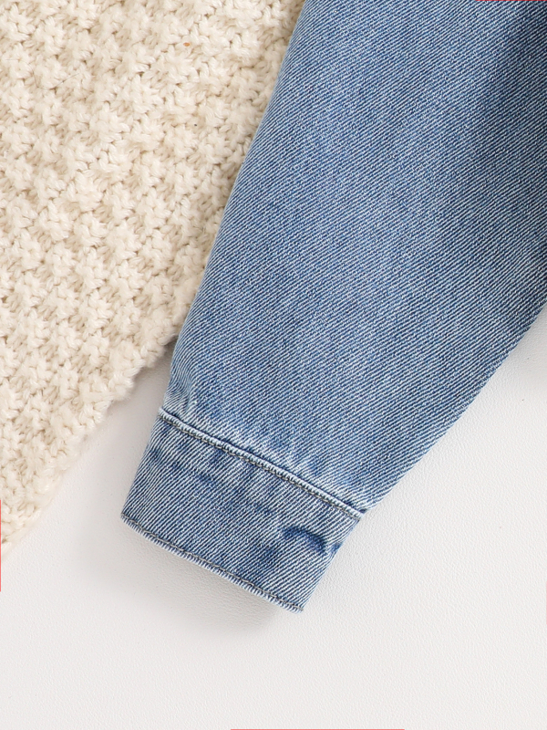 Dječja traper jakna za djevojčice, poderana, kratka, dugi rukavi, mercerizirani pamuk denim (86%), enzimsko pranje