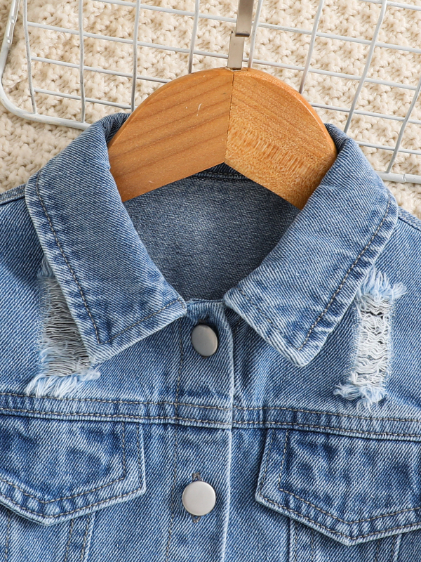Dječja traper jakna za djevojčice, poderana, kratka, dugi rukavi, mercerizirani pamuk denim (86%), enzimsko pranje