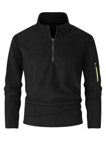 Muški polarni flekse džemper sa stojećim ovratnikom i polu-zipom, debeo, široka silueta, patch džepovi