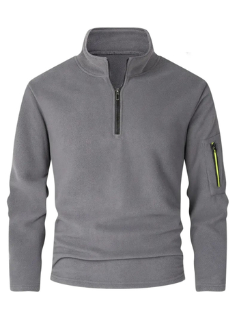 Muški polarni flekse džemper sa stojećim ovratnikom i polu-zipom, debeo, široka silueta, patch džepovi