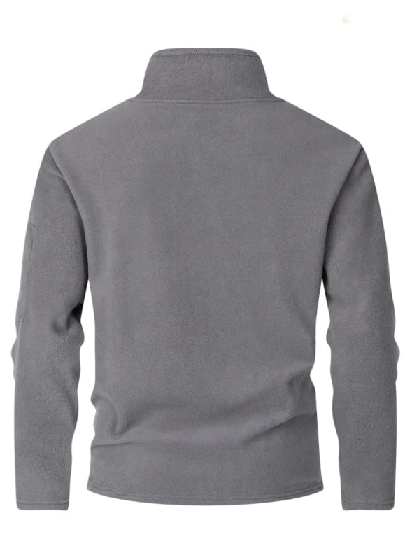 Muški polarni flekse džemper sa stojećim ovratnikom i polu-zipom, debeo, široka silueta, patch džepovi