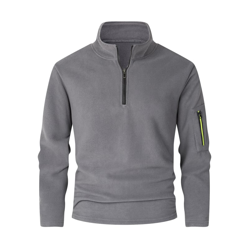 Muški polarni flekse džemper sa stojećim ovratnikom i polu-zipom, debeo, široka silueta, patch džepovi