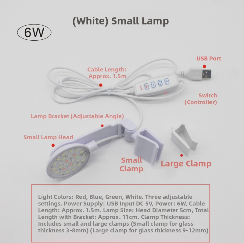 LED klips lampica za akvarij, vodootporno kućište ABS, snaga 6W/8W, za osvjetljenje akvarija i dizajn podvodnih biljaka