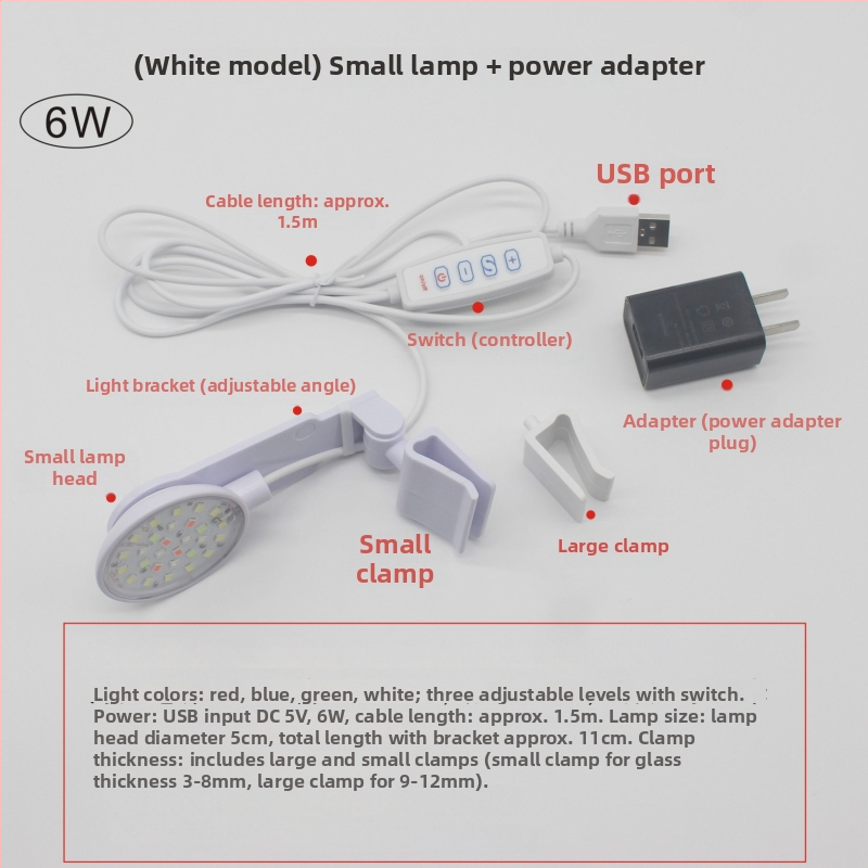 LED klips lampica za akvarij, vodootporno kućište ABS, snaga 6W/8W, za osvjetljenje akvarija i dizajn podvodnih biljaka