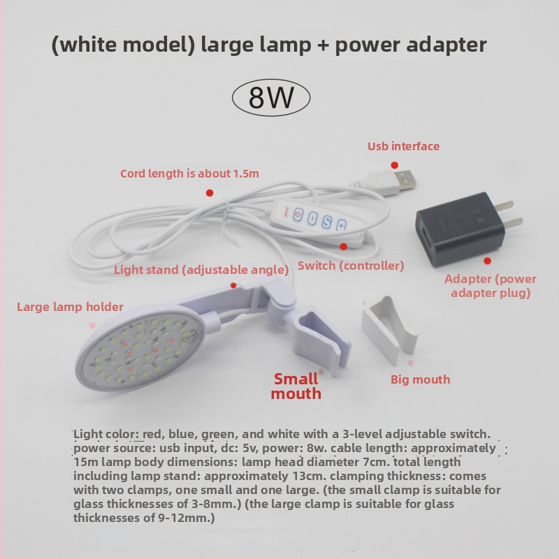 LED klips lampica za akvarij, vodootporno kućište ABS, snaga 6W/8W, za osvjetljenje akvarija i dizajn podvodnih biljaka