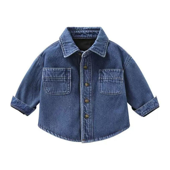 Αγόρια: denim πουκάμισο-τζάκετ με επένδυση φλανελ, όρθιος γιακάς, μακριά μανίκια, πολυεστέρας