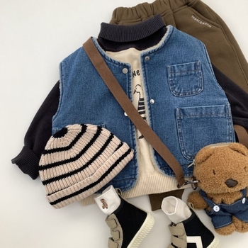 Dječja denim vest s fleks podstavom corduroy tkanina 71-80%, odvojiva kapuljača, za djecu 1-3 godine