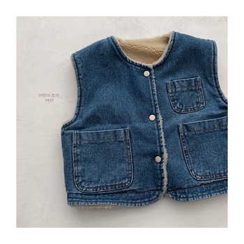 Dječja denim vest s fleks podstavom corduroy tkanina 71-80%, odvojiva kapuljača, za djecu 1-3 godine