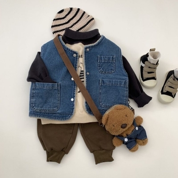 Dječja denim vest s fleks podstavom corduroy tkanina 71-80%, odvojiva kapuljača, za djecu 1-3 godine