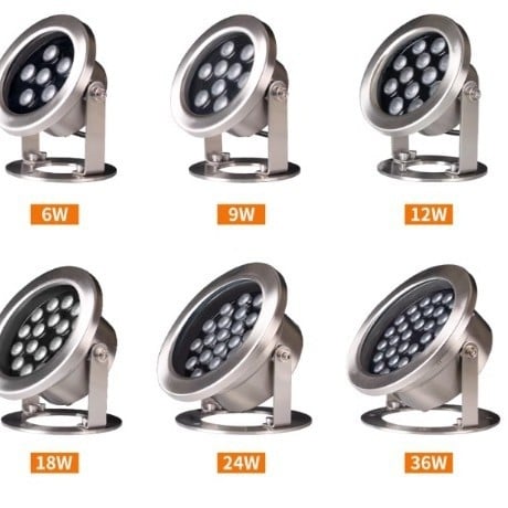 Podvodna LED svjetiljka za vodne pejzaže, 24V, IP68, nehrđajuće kućište, 6 LED, 12W