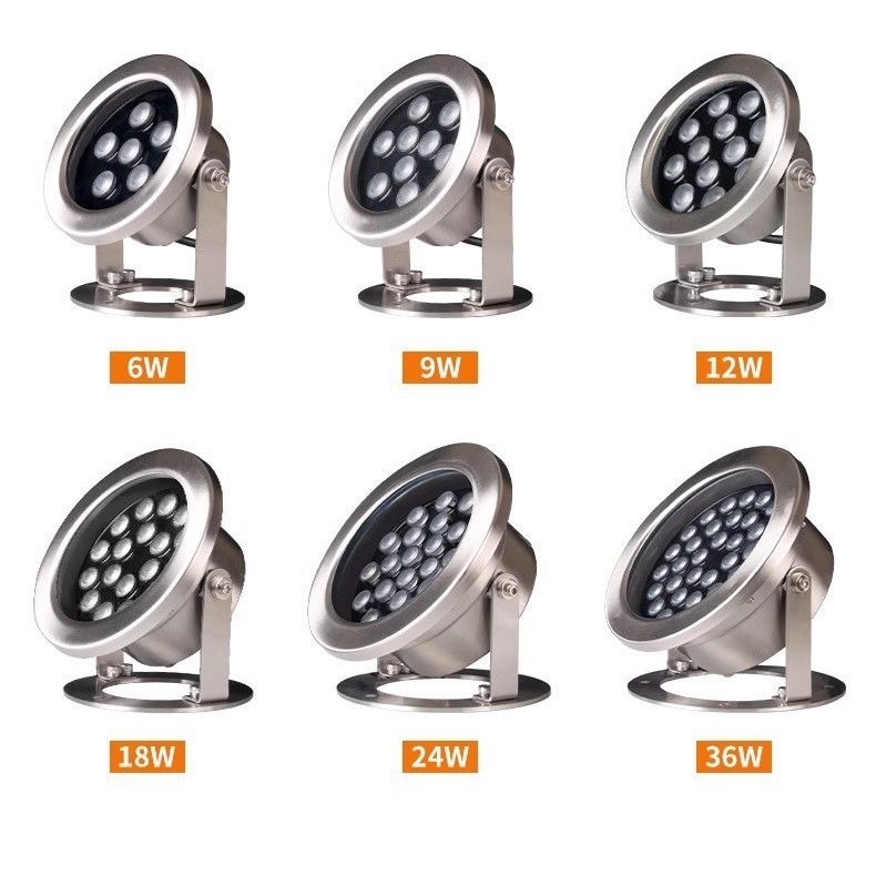 Podvodna LED svjetiljka za vodne pejzaže, 24V, IP68, nehrđajuće kućište, 6 LED, 12W