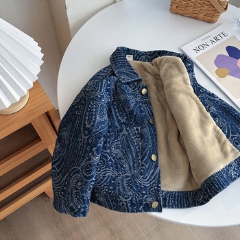 Muška traper jakna s fleece podstavom za zimu, V-izrez, debela tkanina, 81–90% pamuka