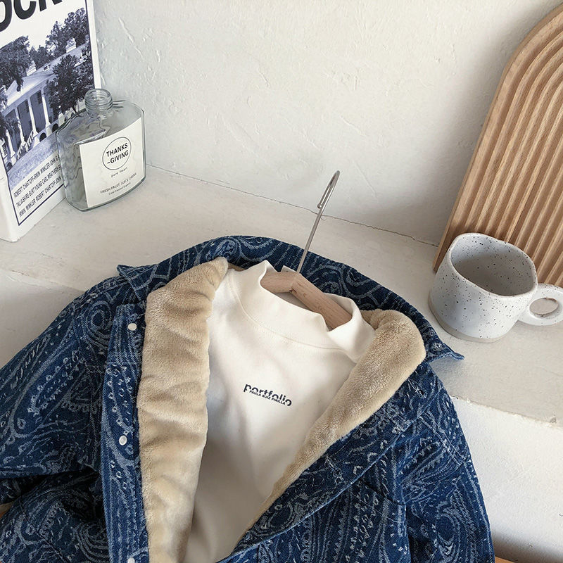 Muška traper jakna s fleece podstavom za zimu, V-izrez, debela tkanina, 81–90% pamuka