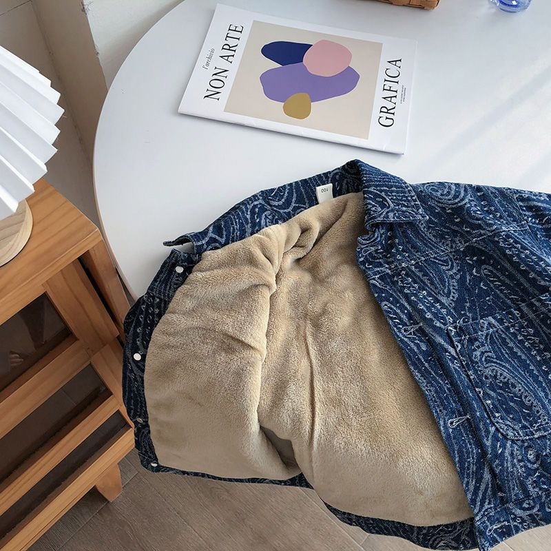Muška traper jakna s fleece podstavom za zimu, V-izrez, debela tkanina, 81–90% pamuka