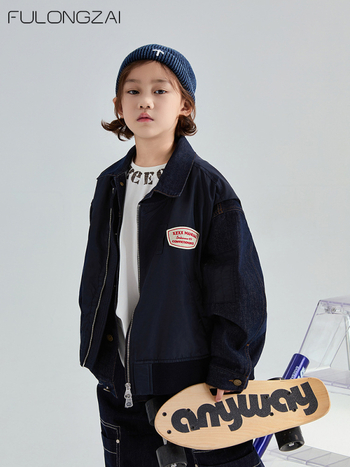 Detská džínsová bunda, kórejský štýl, abstraktný vzor, 100% polyester (pre deti od 8 rokov, jeseň)