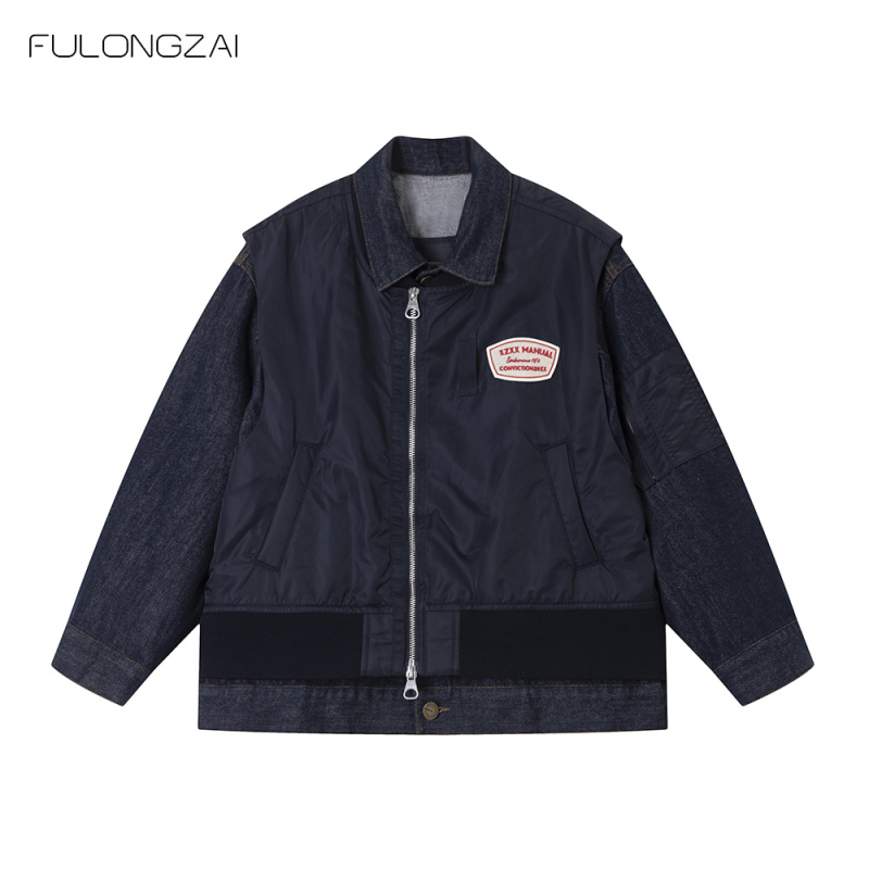 Detská džínsová bunda, kórejský štýl, abstraktný vzor, 100% polyester (pre deti od 8 rokov, jeseň)