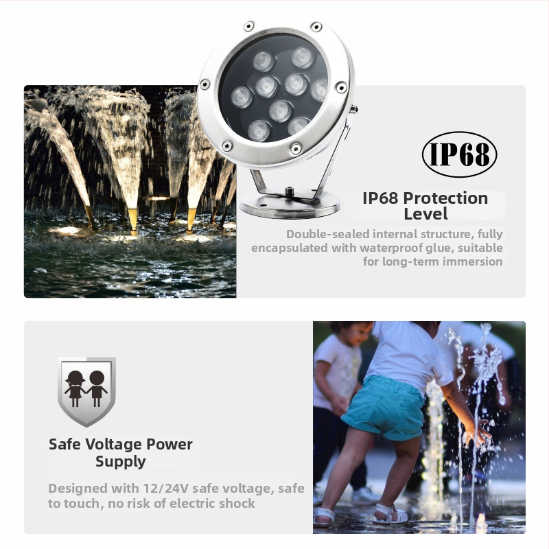 LED podvodné svetlo do bazéna MS-SDD, DC24V, IP68, 3–48 LED, 120 lm, obal z nehrdzavejúcej ocele
