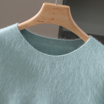 Ανδρικό πλεκτό πουλόβερ από βελούδο μίνκ, στρογγυλός γιακάς, κοντά μανίκια, χαλαρή εφαρμογή, φθινόπωρο