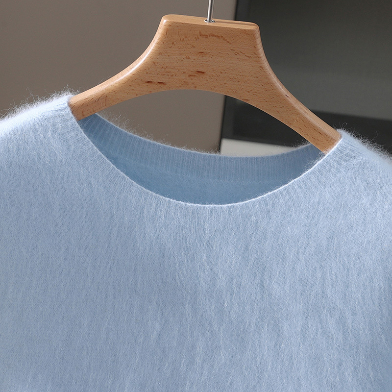 Ανδρικό πλεκτό πουλόβερ από βελούδο μίνκ, στρογγυλός γιακάς, κοντά μανίκια, χαλαρή εφαρμογή, φθινόπωρο