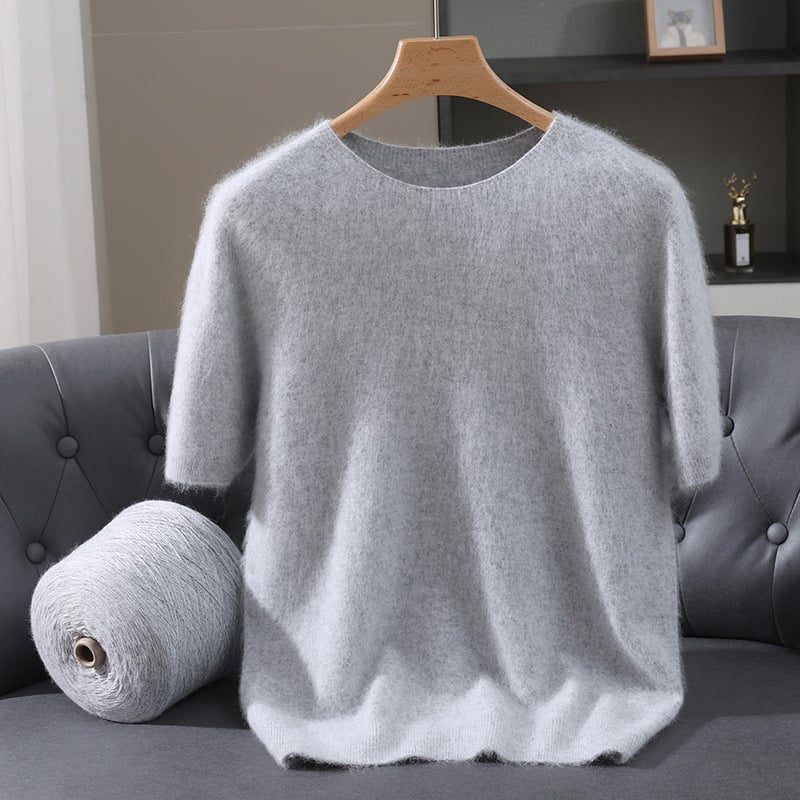 Ανδρικό πλεκτό πουλόβερ από βελούδο μίνκ, στρογγυλός γιακάς, κοντά μανίκια, χαλαρή εφαρμογή, φθινόπωρο