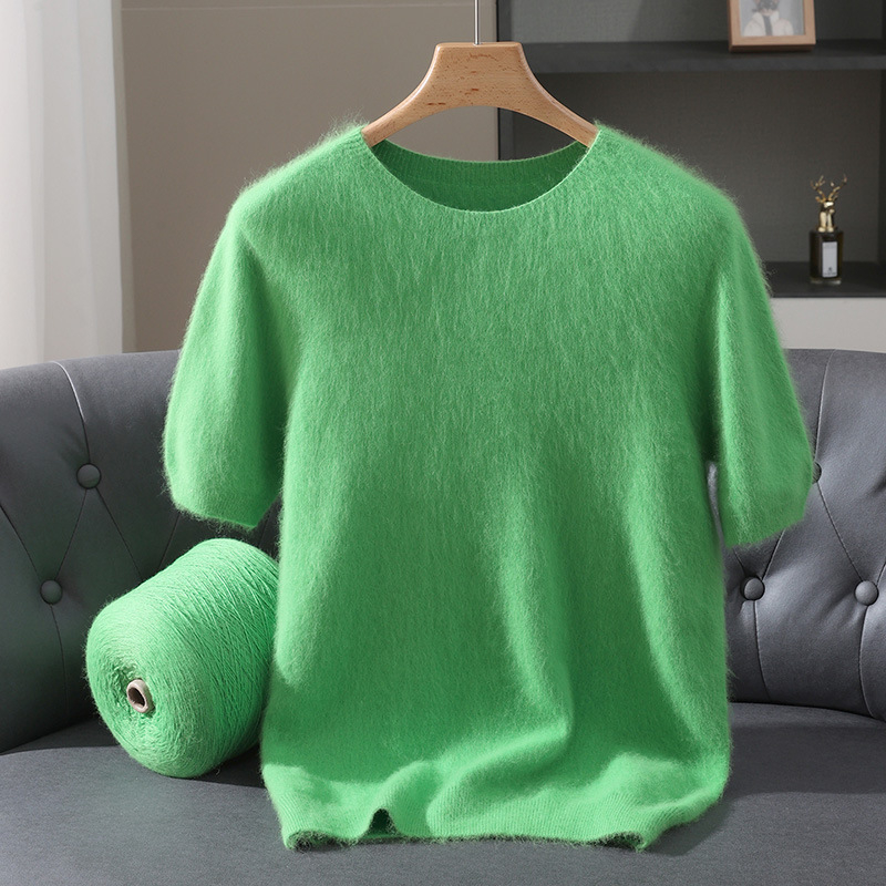 Ανδρικό πλεκτό πουλόβερ από βελούδο μίνκ, στρογγυλός γιακάς, κοντά μανίκια, χαλαρή εφαρμογή, φθινόπωρο