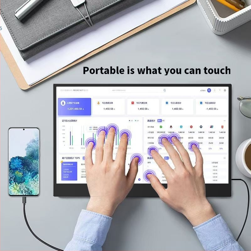 Οθόνη αφής φορητή, IPS πάνελ, 1920x1080, 60 Hz, HDMI και USB-C, φωτεινότητα 260 cd/m²