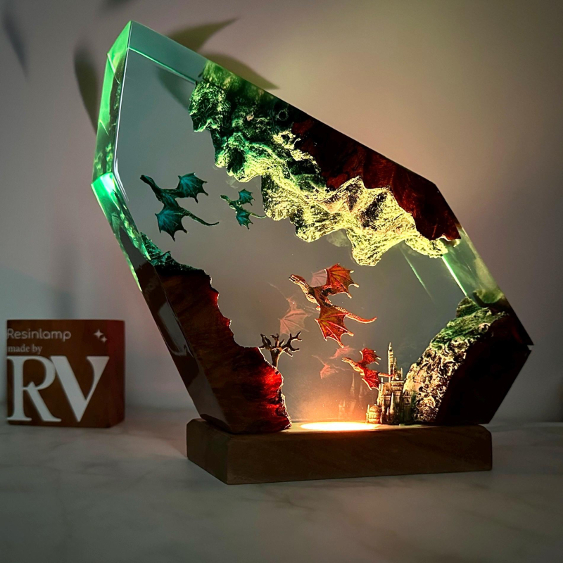 Smolna drvena lampa - 3D Vatra zmaj i Ledeni zmaj, rasvjeta za spavaću sobu, božićni poklon