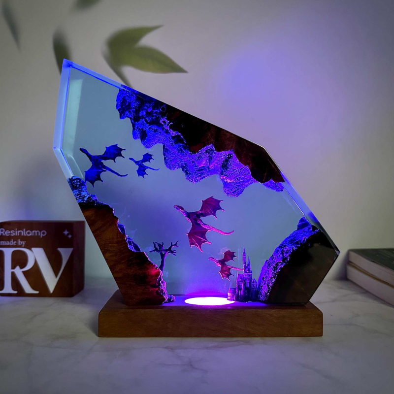 Smolna drvena lampa - 3D Vatra zmaj i Ledeni zmaj, rasvjeta za spavaću sobu, božićni poklon