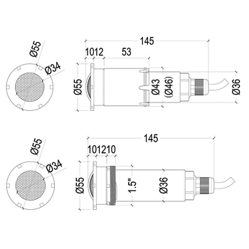 GRPC55 RGB подводна светлина за плувен басейн, 12/24V AC/DC, Osram LED, IP68, RGB цветове се променят, регулируема яркост чрез дистанционно, мобилно приложение и Bluetooth, корпус от неръждаема стомана