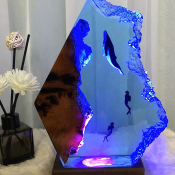 Lumină de noapte Diver Whale Art – Temă de scufundare liberă, din rășină, realizată manual, decor pentru casă