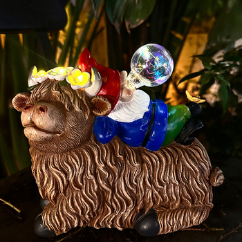 Kültéri kerthez való rezinából készült gnóm-elf buboréklámpa, napelemes meghajtású