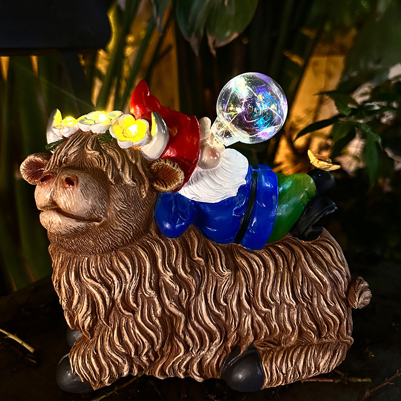 Kültéri kerthez való rezinából készült gnóm-elf buboréklámpa, napelemes meghajtású