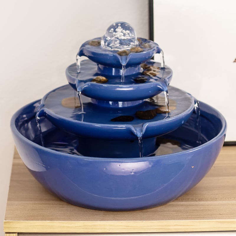 Feng Shui keramički vodeni fontan s kuglom na kotačiću, dekor dnevnog boravka i ulaza, osam smjerova, univerzalni stil; Materijal: svila cvijeta; Pogodno kao dar za blagdane i poslovni dar