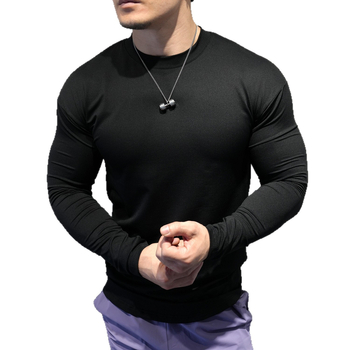 Muški dugi rukav fitness top - uski kroj, visoka elastičnost, brzo sušenje, prozračan, polu-visoki ovratnik